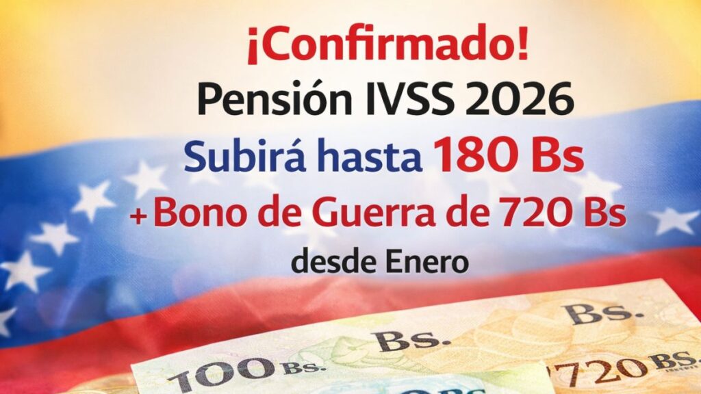 ¡Confirmado! Pensión IVSS 2026 Subirá hasta 180 Bs + Bono de Guerra de 720 Bs desde Enero