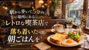 駅から歩いて5分の場所にあるレトロな喫茶店で落ち着いた朝ごはんを